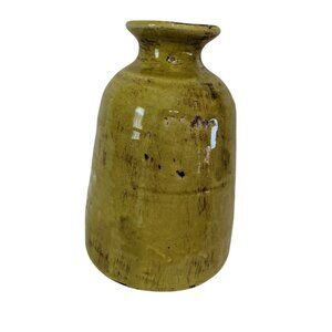 Rustic Vintage Yellow Ceramic Vase With Crackle Glaze Finish 7' green farmhouse